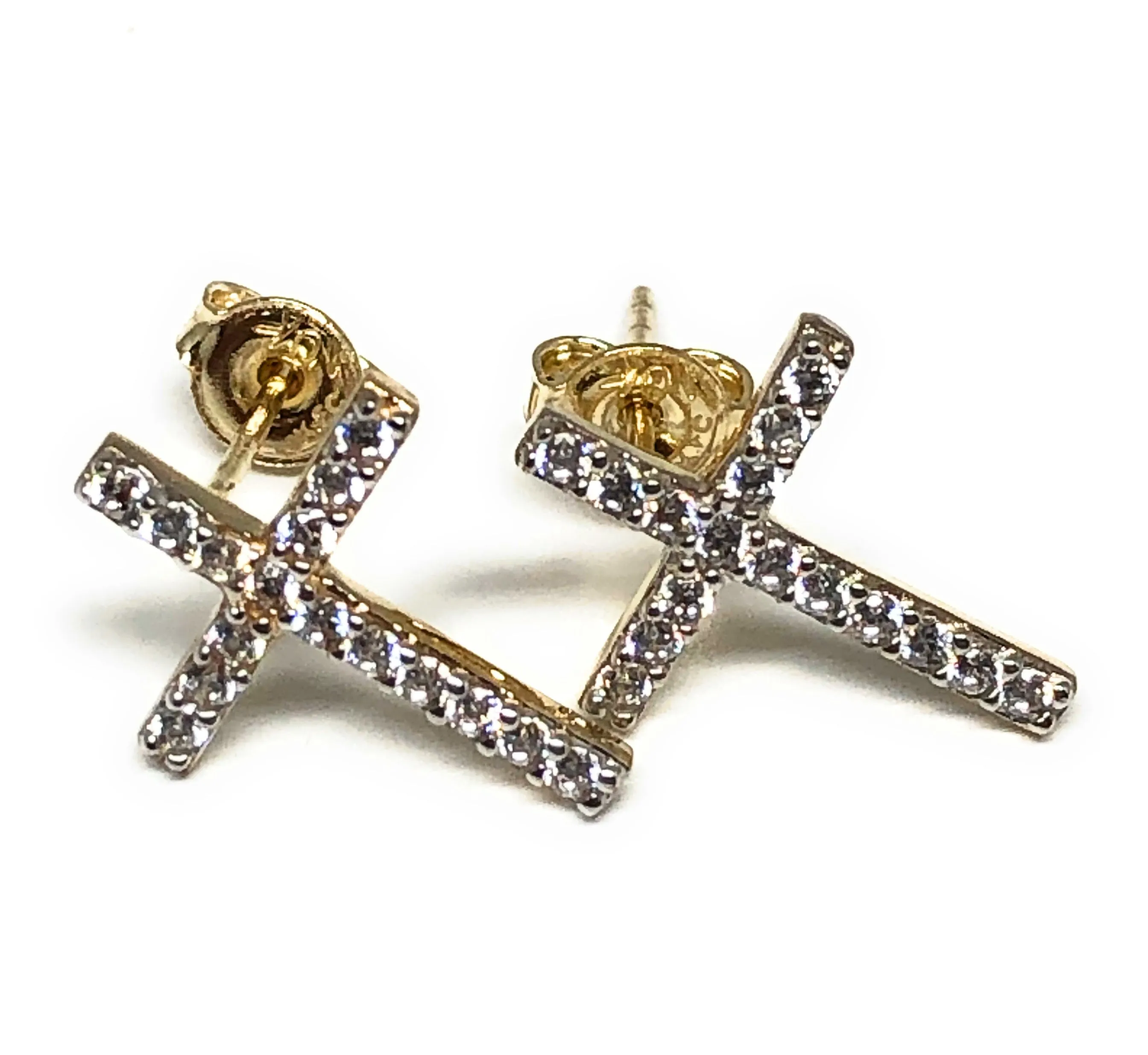 10k Solid Gold Cubic Zirconia Cross Stud Earrings (FC)