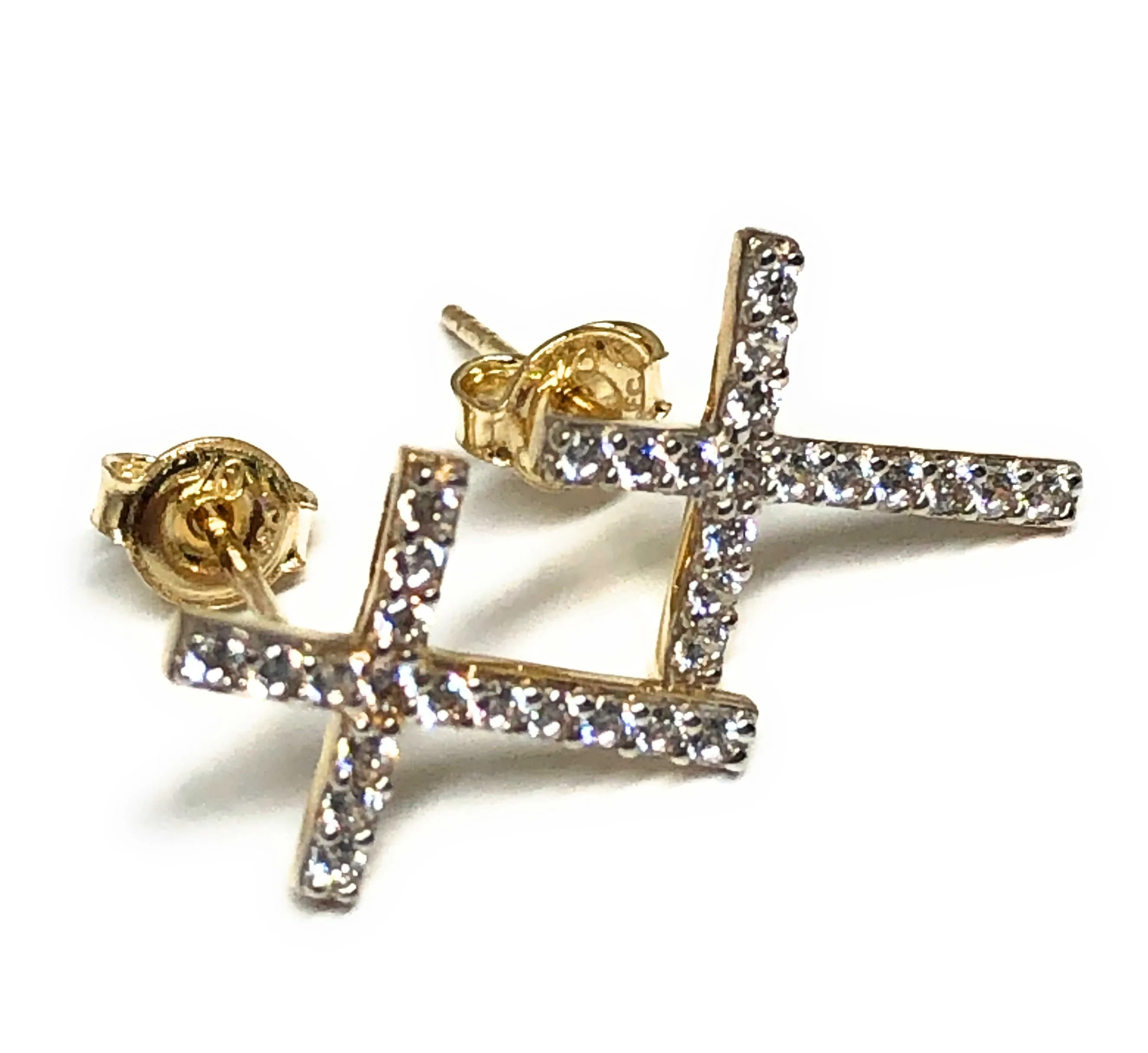 10k Solid Gold Cubic Zirconia Cross Stud Earrings (FC)