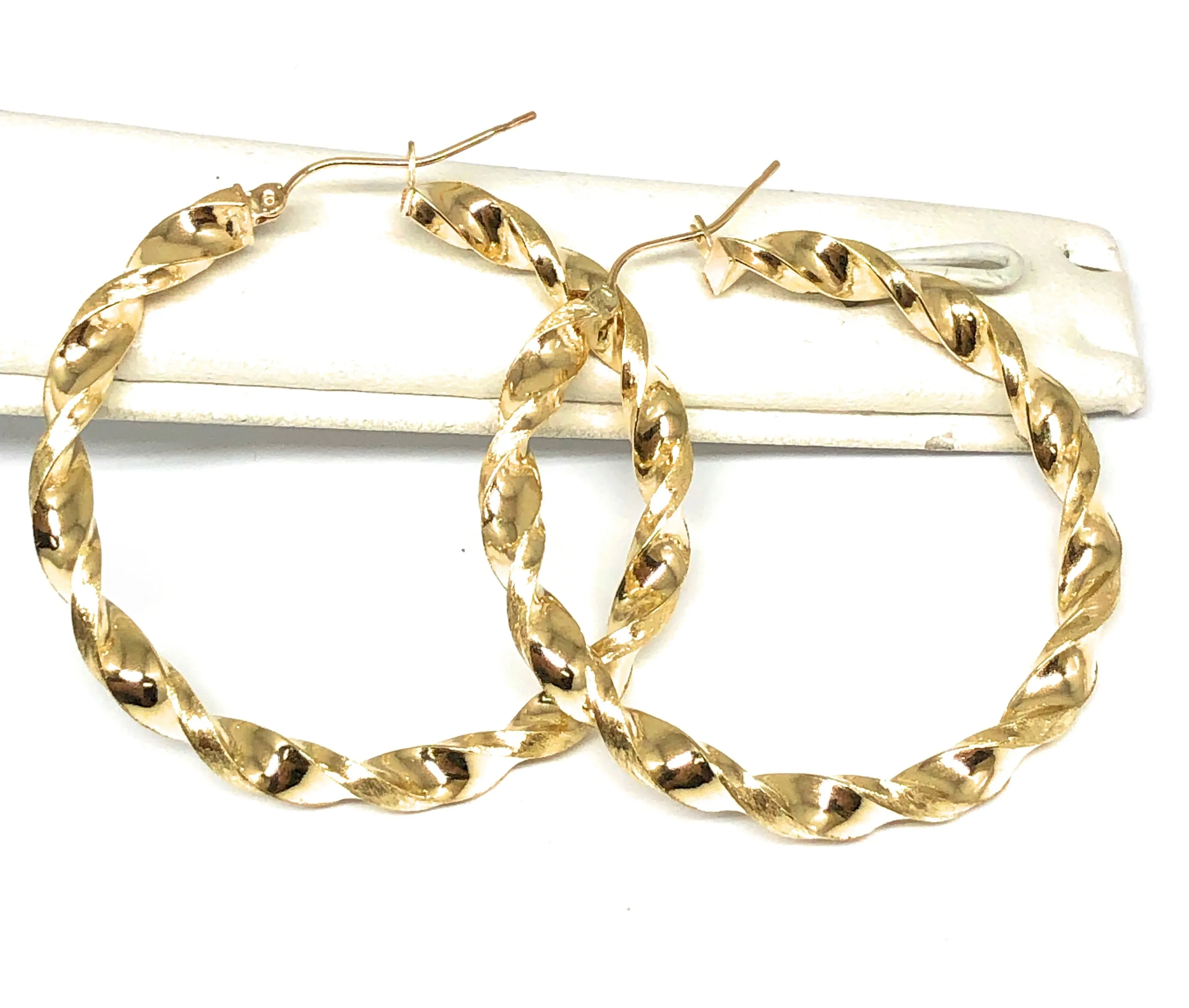 10k Solid Gold Yellow Twist Hoop Earrings 1-1.5 INCH Arracadas