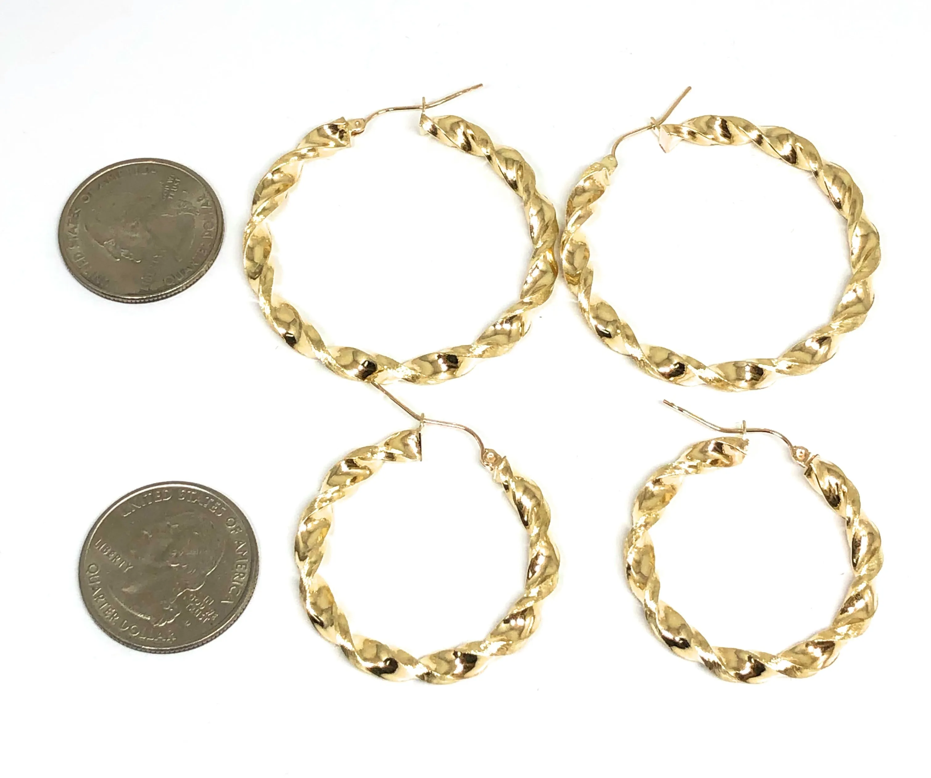 10k Solid Gold Yellow Twist Hoop Earrings 1-1.5 INCH Arracadas