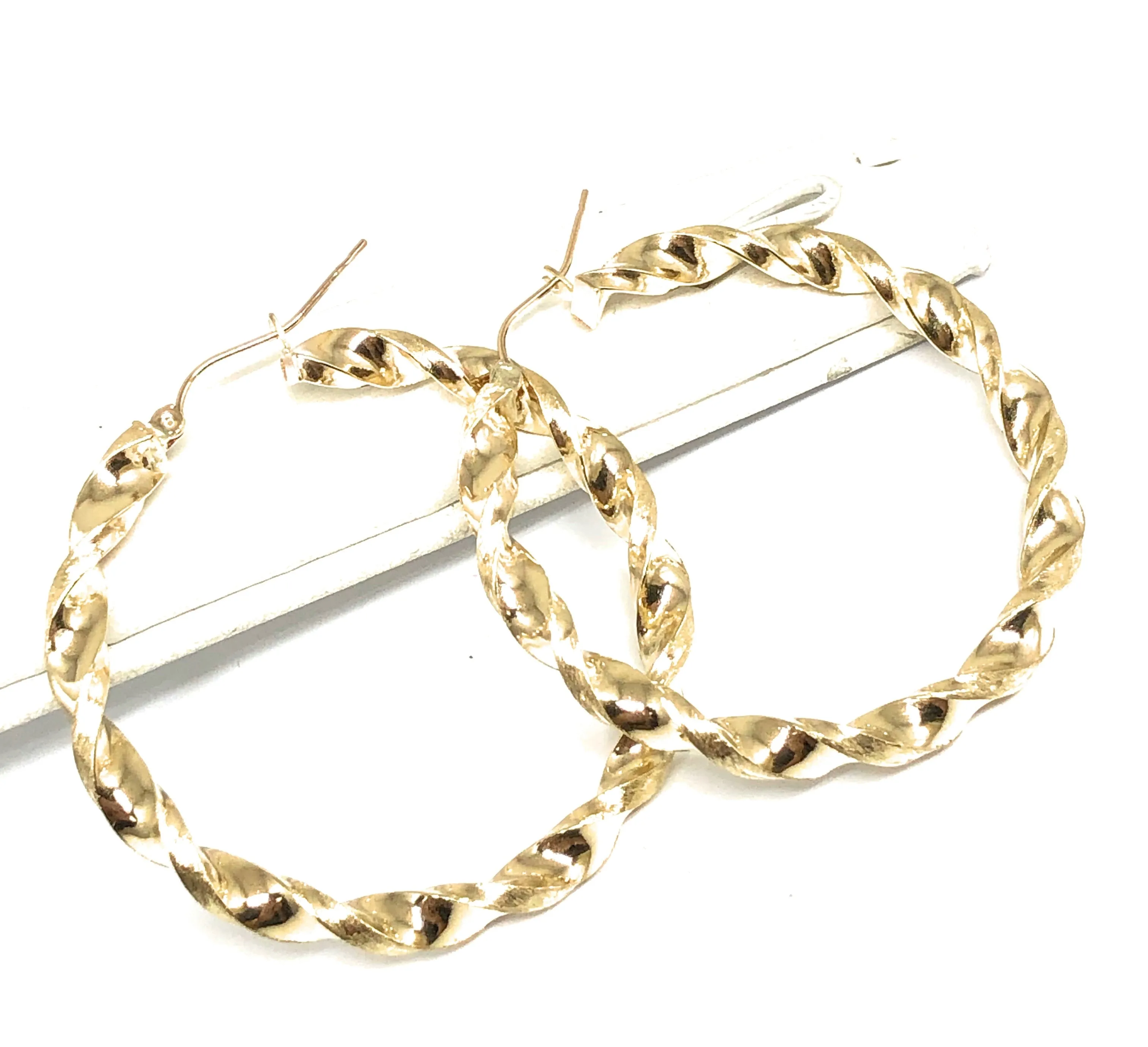 10k Solid Gold Yellow Twist Hoop Earrings 1-1.5 INCH Arracadas