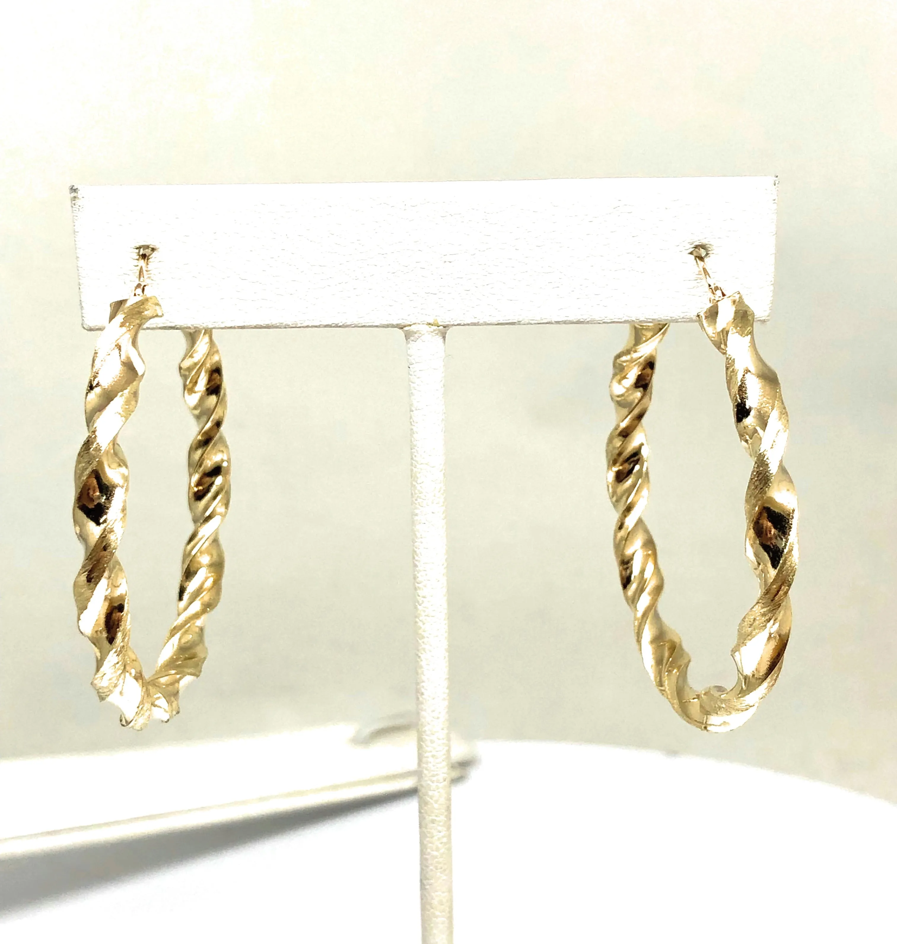 10k Solid Gold Yellow Twist Hoop Earrings 1-1.5 INCH Arracadas