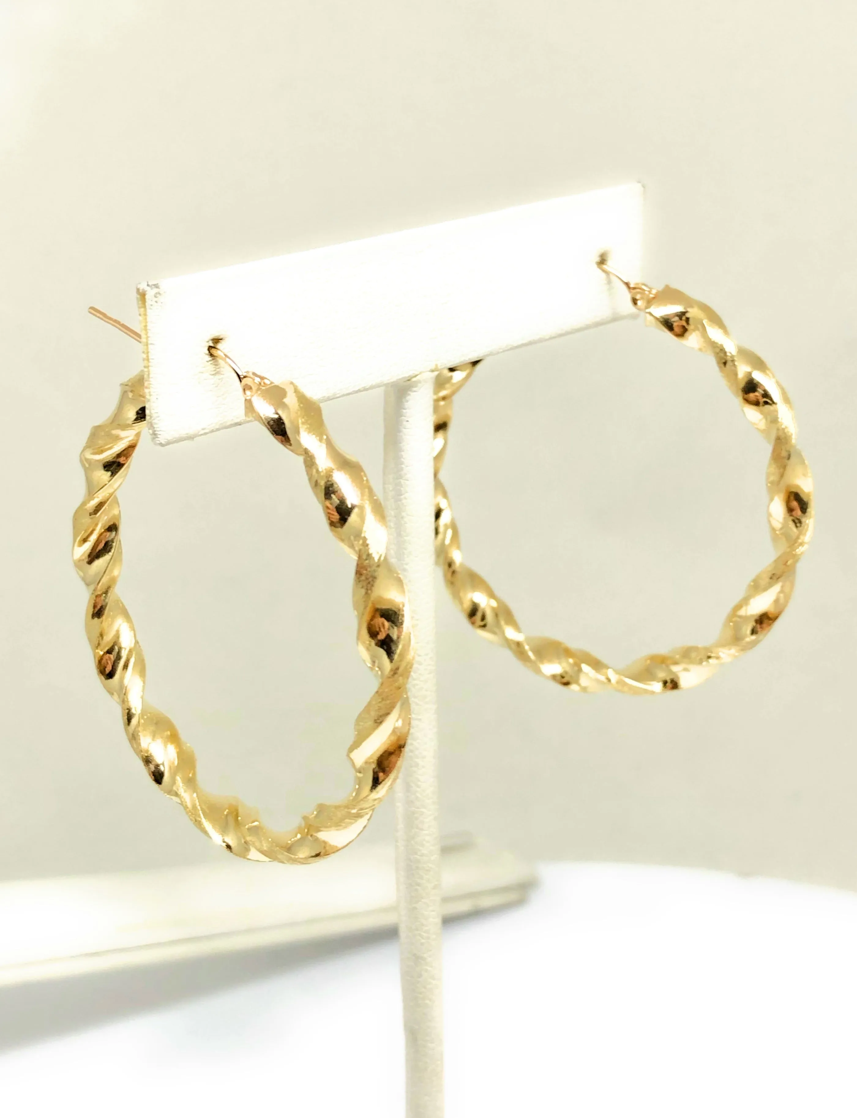 10k Solid Gold Yellow Twist Hoop Earrings 1-1.5 INCH Arracadas