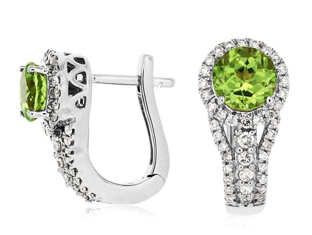 14K White Gold Peridot and Diamond Earrings