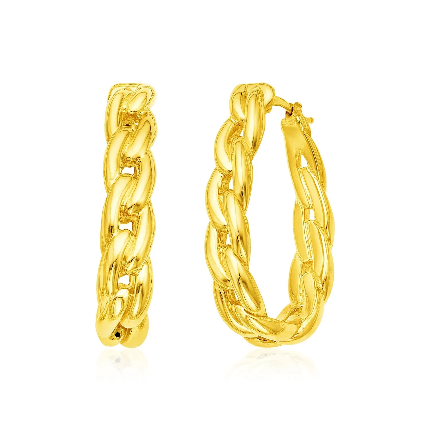 14k Yellow Gold Curb Chain Hoop Earrings-rx61861