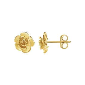 14k Yellow Gold Post Earrings with Roses-rx34449