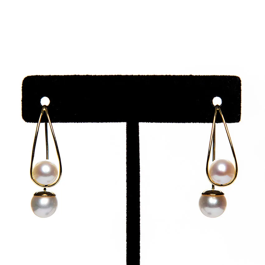 18k Gold Double Pearl Earrings