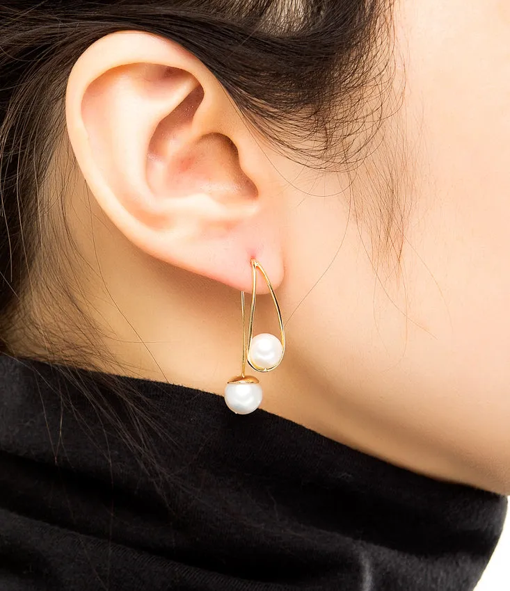 18k Gold Double Pearl Earrings