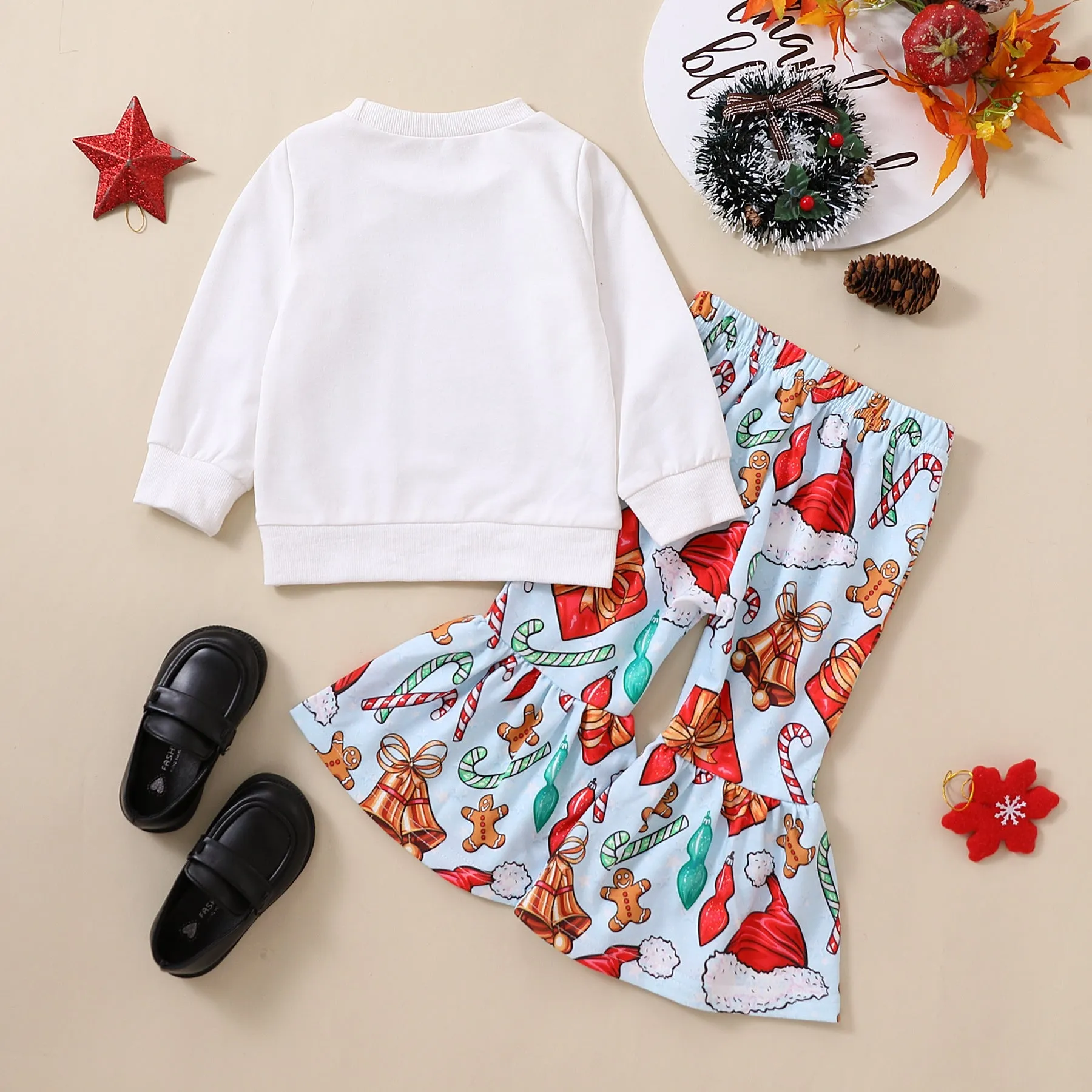 2 Pieces Set Baby Kid Girls Christmas Letters Cartoon Print Tops And Pants Wholesale 23101520