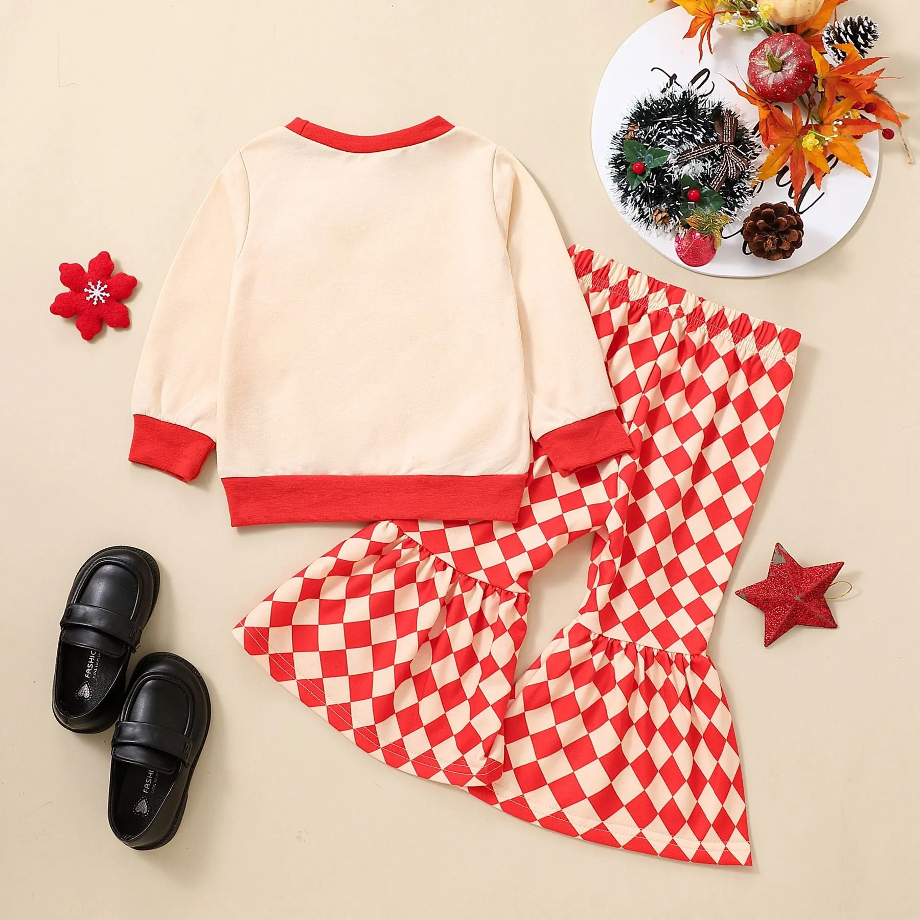 2 Pieces Set Baby Kid Girls Christmas Letters Cartoon Print Tops And Pants Wholesale 23101520