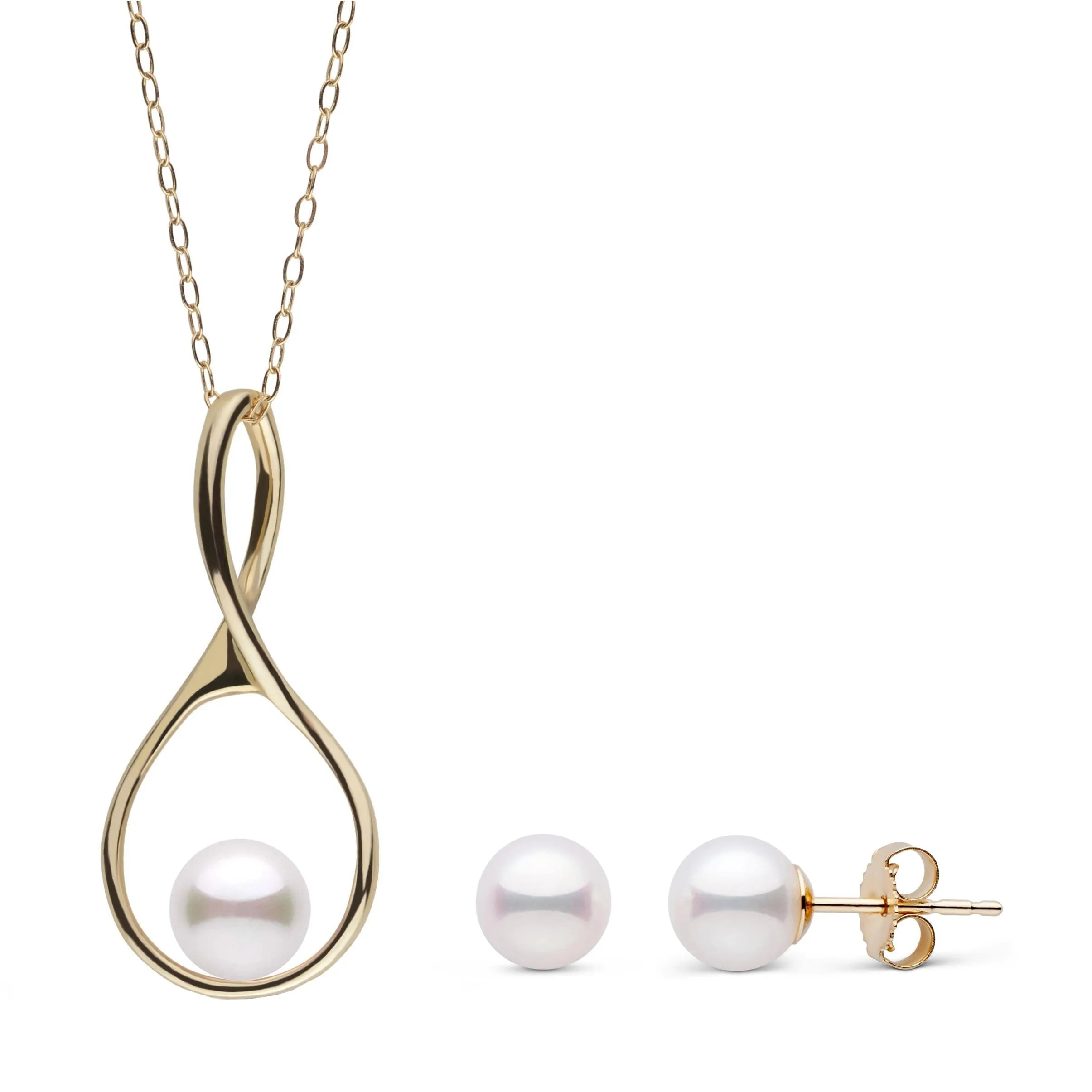 6.5-7.0 mm Akoya Pearl Wishbone Collection Pendant and Stud Earrings Set