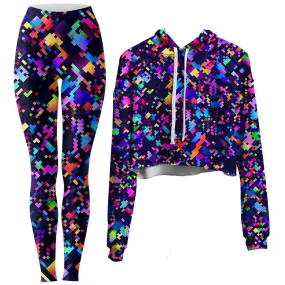 8-Bit Confetti Crop Hoodie and Leggings Combo