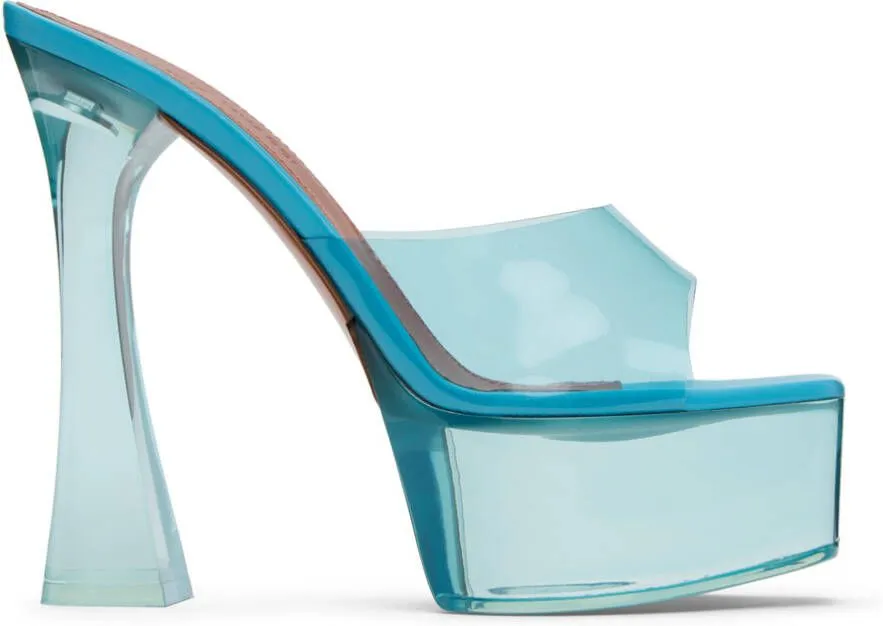 Amina Muaddi Blue Dalida Glass Plateau Heeled Sandals