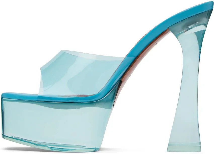 Amina Muaddi Blue Dalida Glass Plateau Heeled Sandals