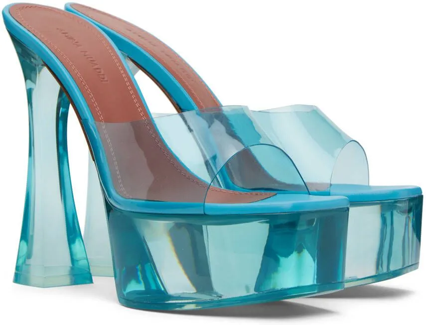 Amina Muaddi Blue Dalida Glass Plateau Heeled Sandals