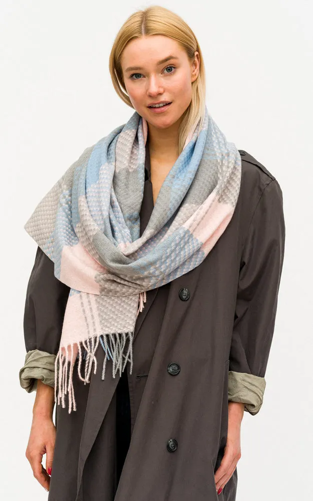 BASC6041 Plaid Print Oblong Scarf w/Fringes