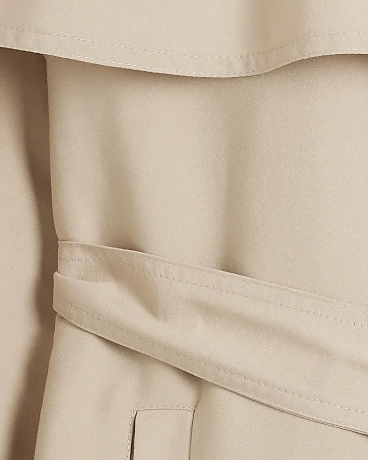 Beige belted longline cape trench coat