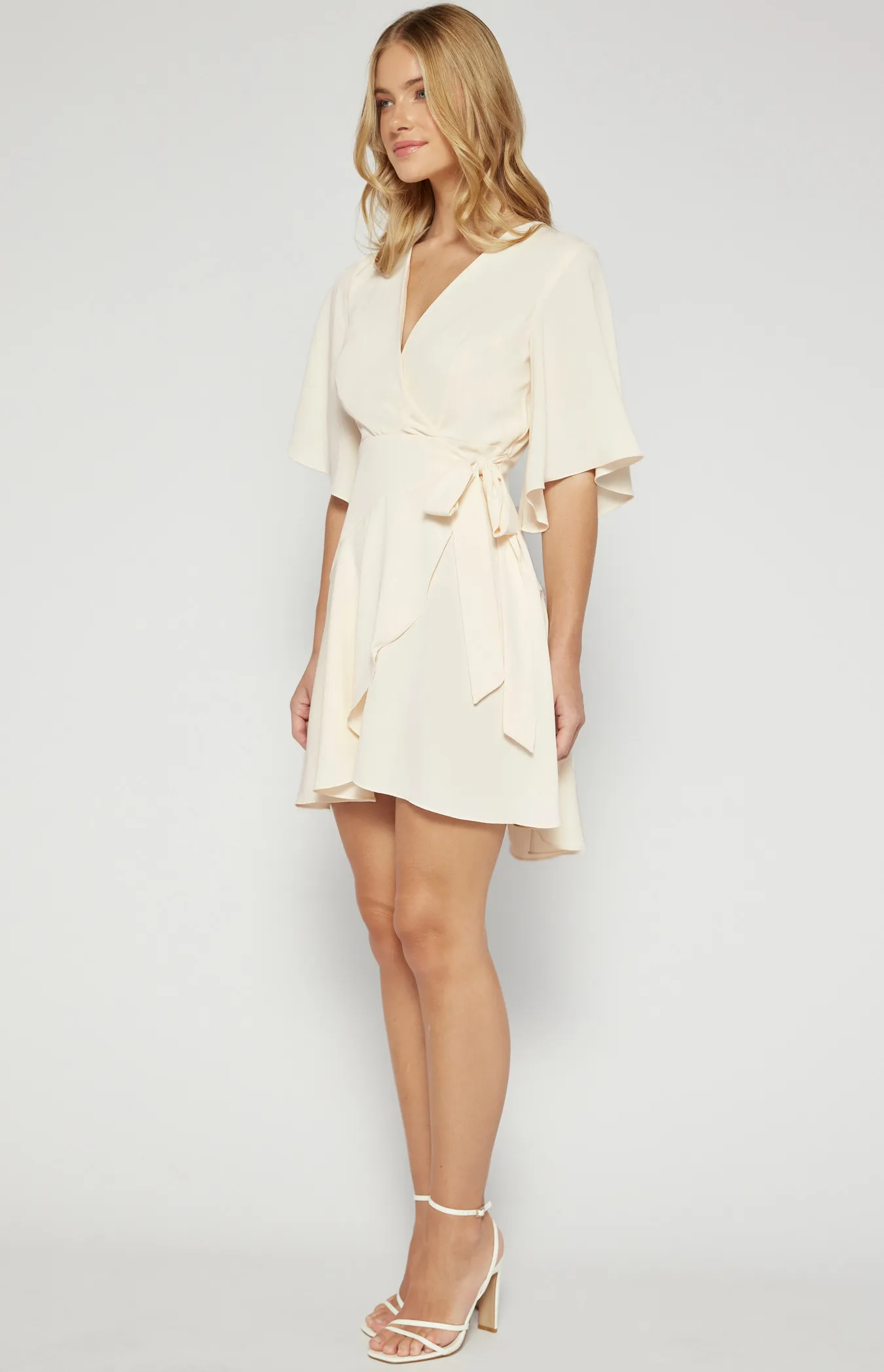 Bell Sleeve Faux Wrap Dress with Layered Frill Hem (SDR1521A) 