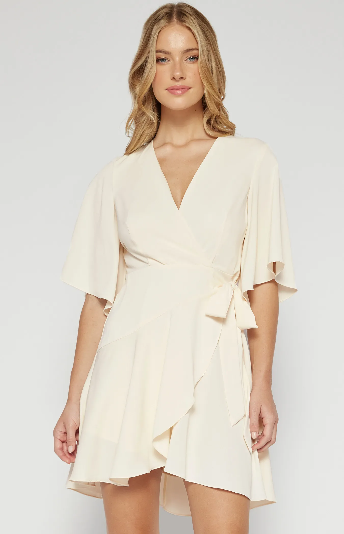 Bell Sleeve Faux Wrap Dress with Layered Frill Hem (SDR1521A) 