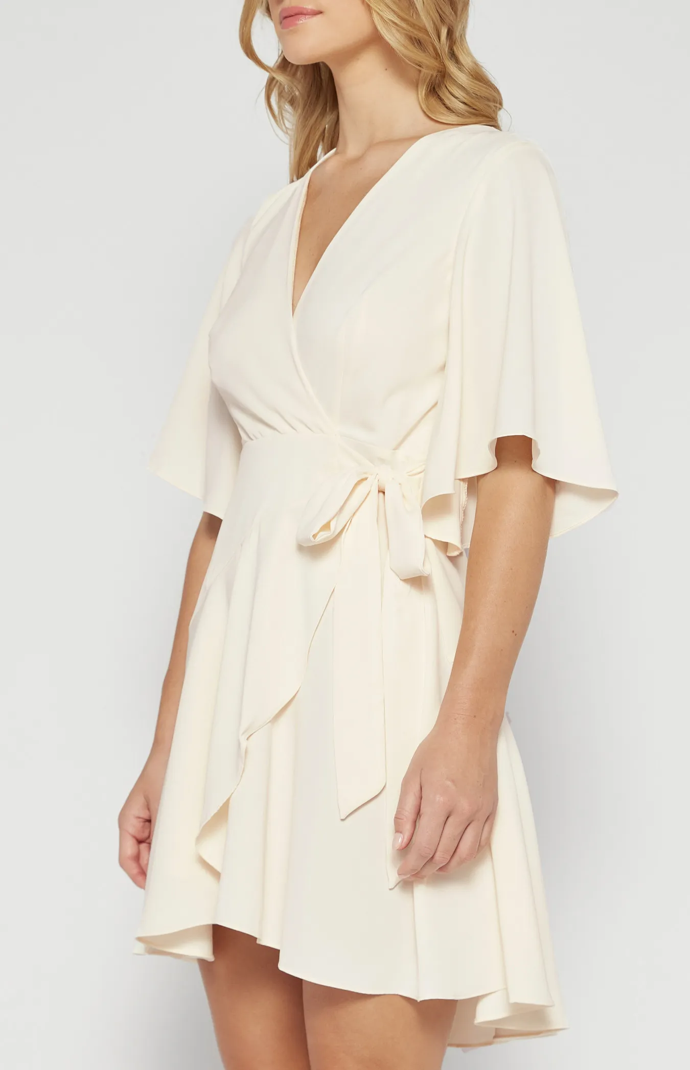 Bell Sleeve Faux Wrap Dress with Layered Frill Hem (SDR1521A) 