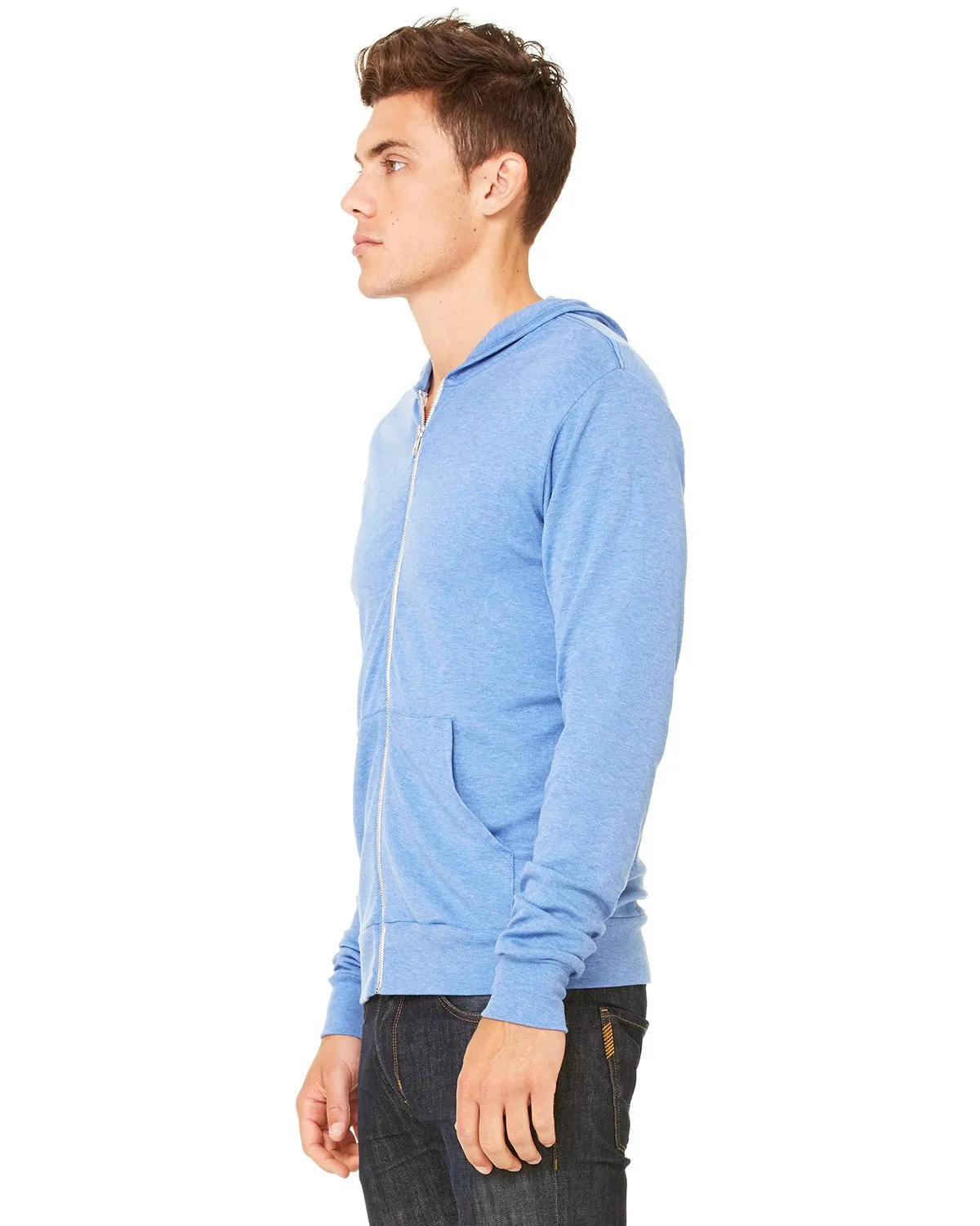 Bella + Canvas Unisex Triblend Full-Zip Lightweight Hoodie 3939 Blue Triblend