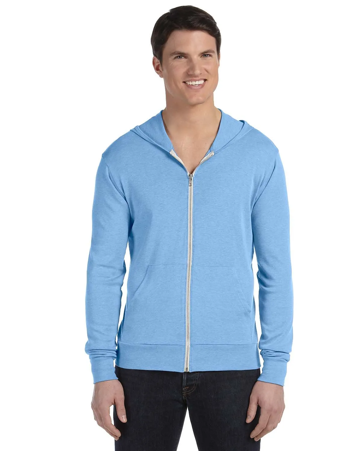 Bella + Canvas Unisex Triblend Full-Zip Lightweight Hoodie 3939 Blue Triblend