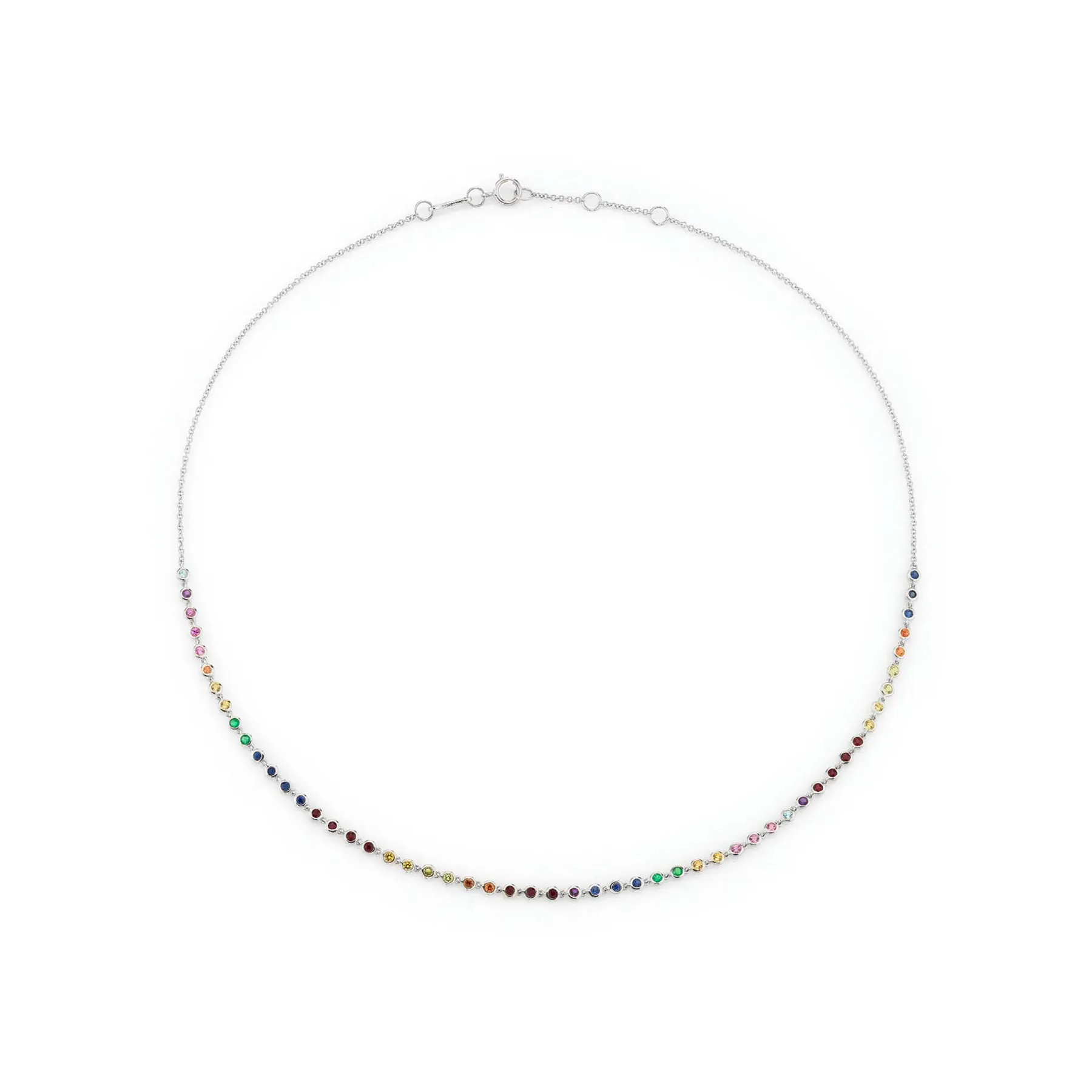 Bezel Link Necklace - Rainbow / 14k White Gold