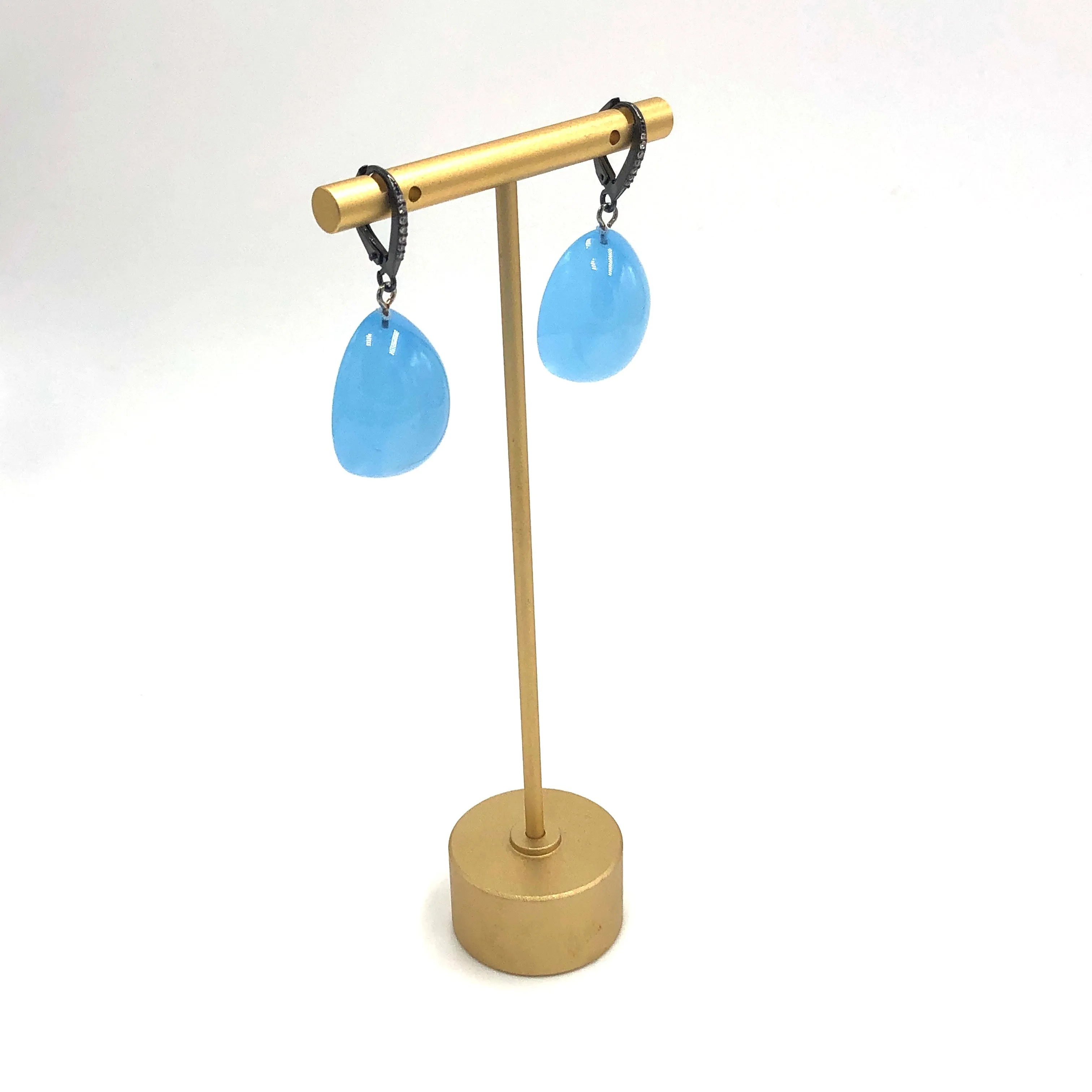 Bling Blue Opal Lucite Chunk Drop Earrings *