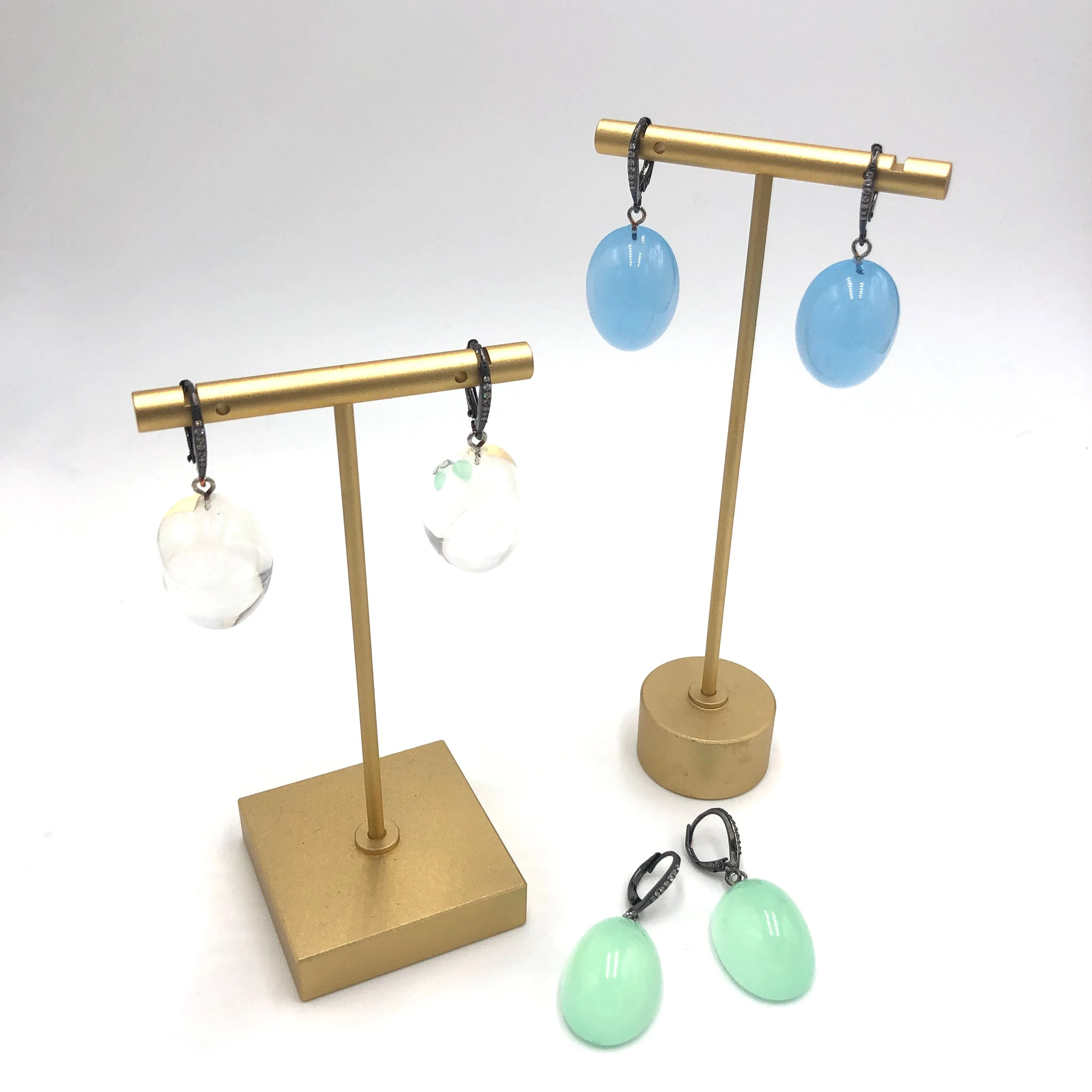 Bling Blue Opal Lucite Chunk Drop Earrings *