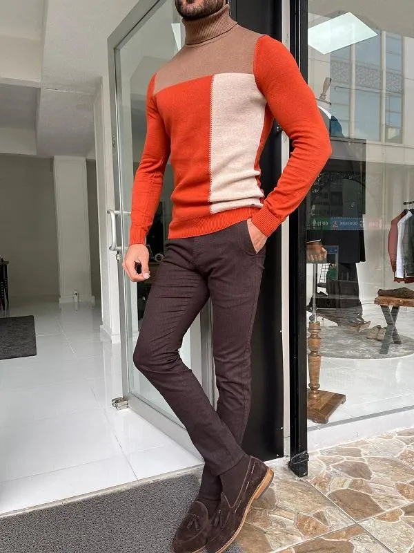 Bojo Orange Slim Fit Turtleneck Sweater