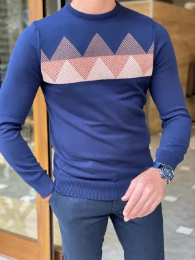 Bojoni Turino Blue Slim Fit Crewneck Sweater