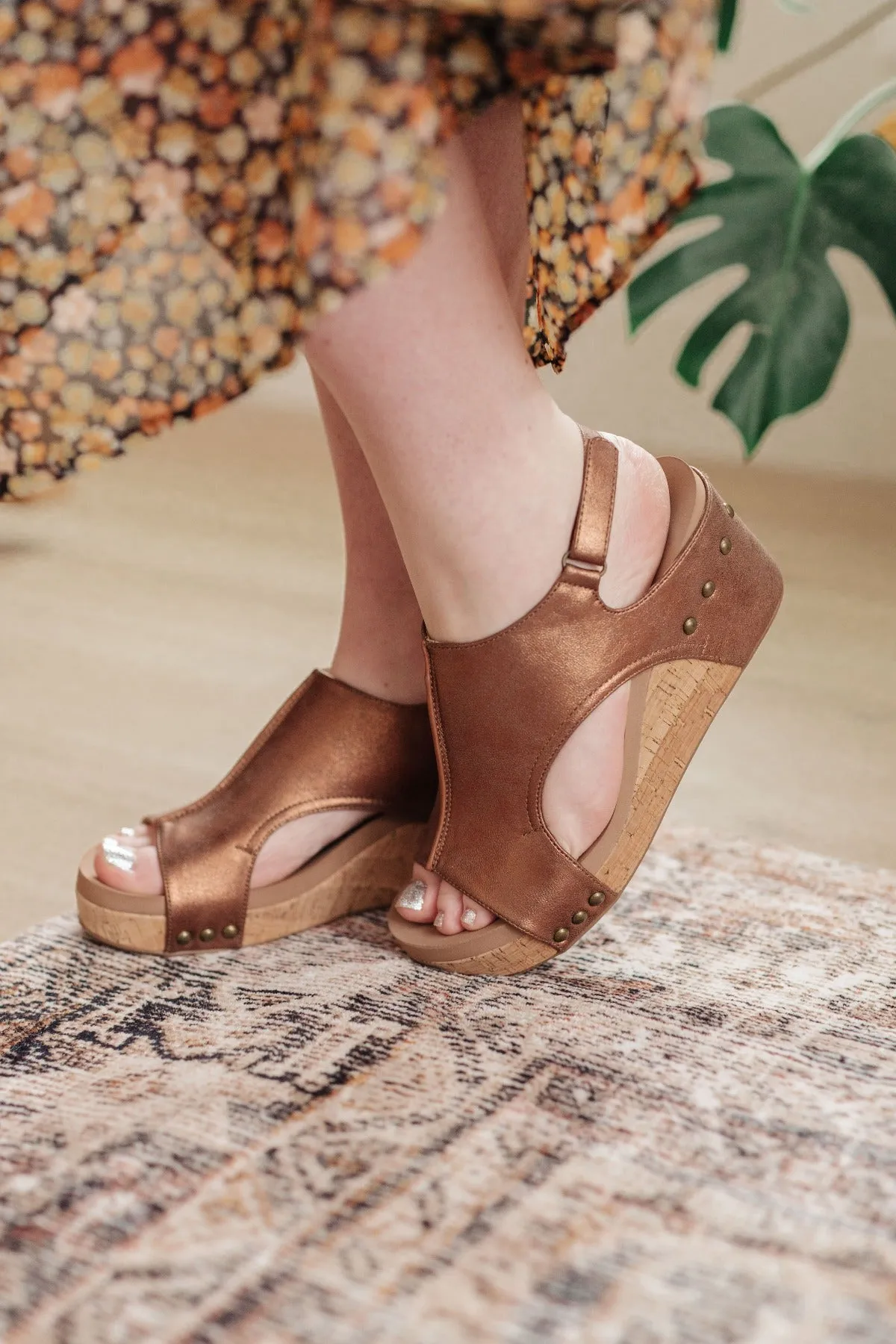 Bronze Slingback Wedge Sandals