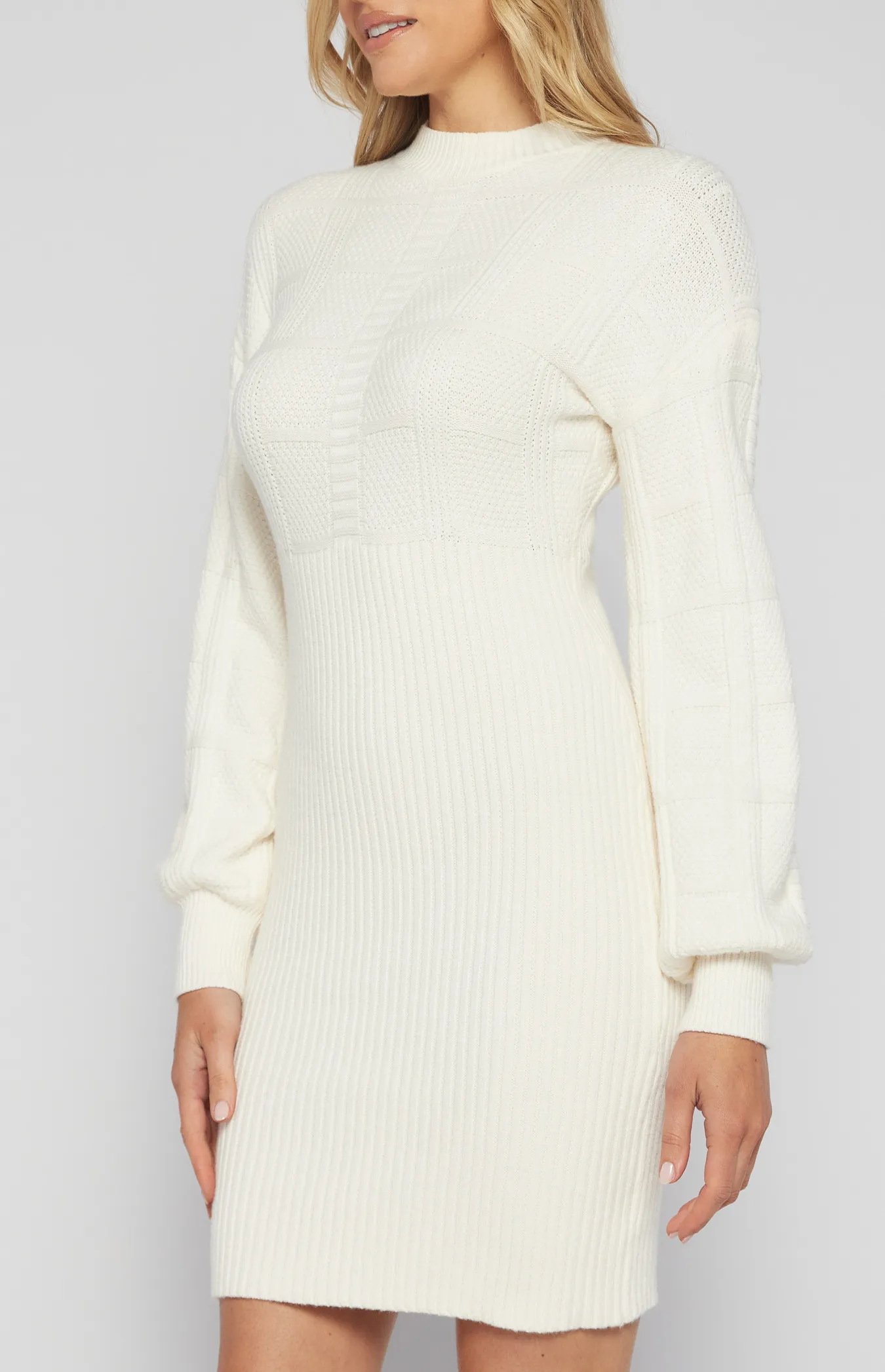 Cable Knit Textured Contrast  Bodice Knit Dress (SKN837)