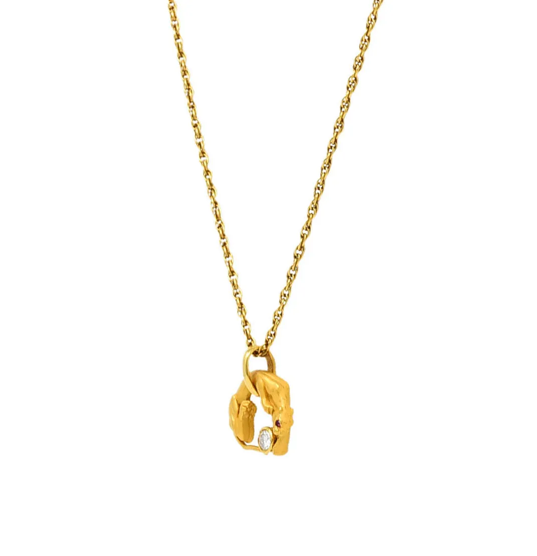 Carrera Y Carrera Diamond 18 Karat Yellow Gold Panther Pendant Necklace