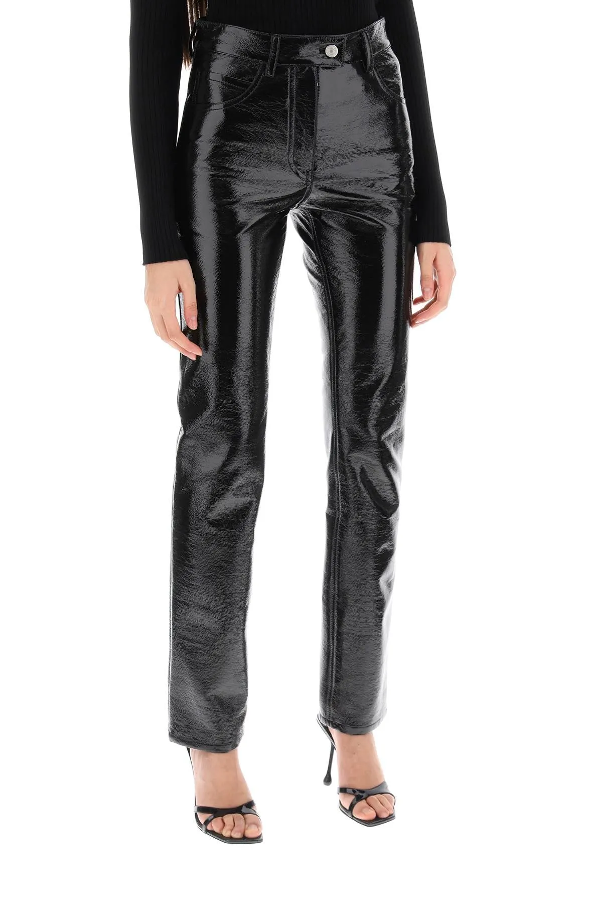 Courreges vinyl-effect coated cotton pants PERCPA013VY0014 BLACK