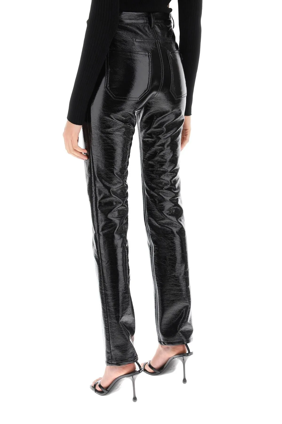 Courreges vinyl-effect coated cotton pants PERCPA013VY0014 BLACK