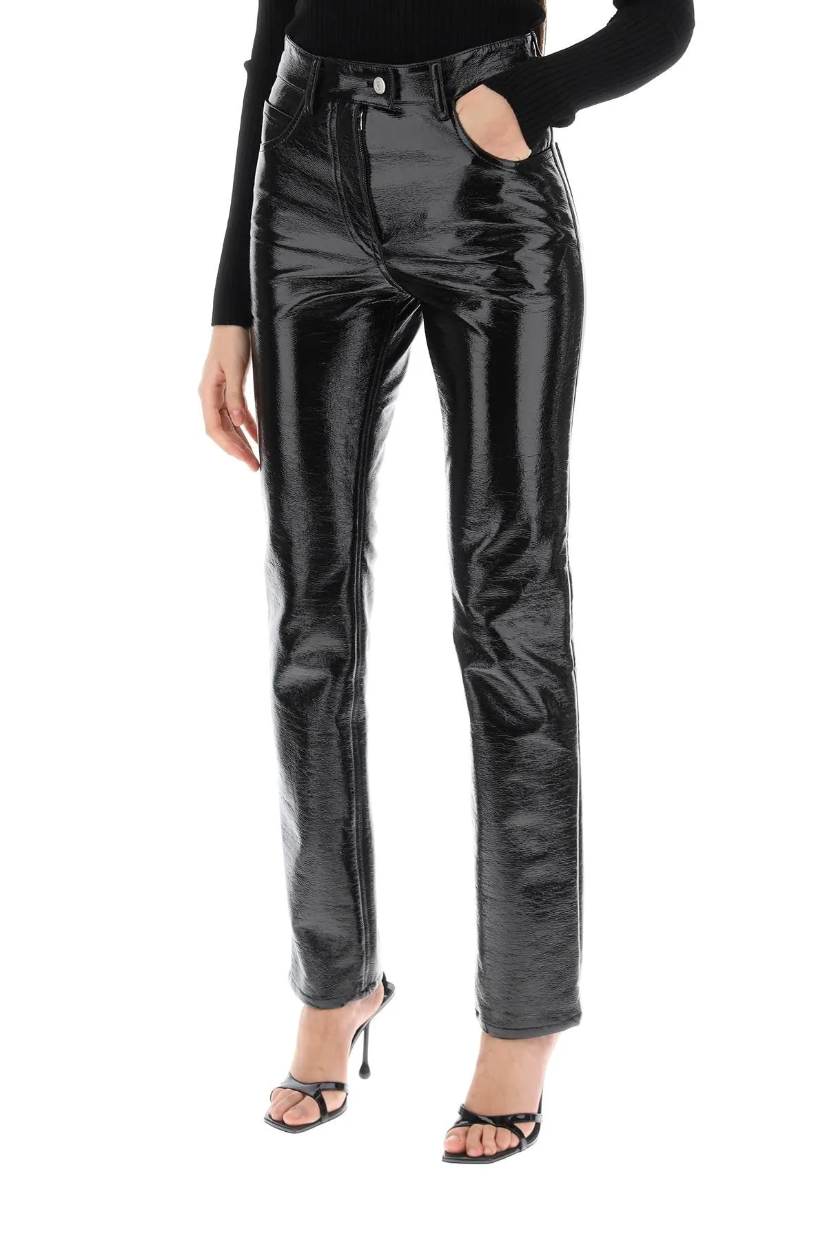 Courreges vinyl-effect coated cotton pants PERCPA013VY0014 BLACK