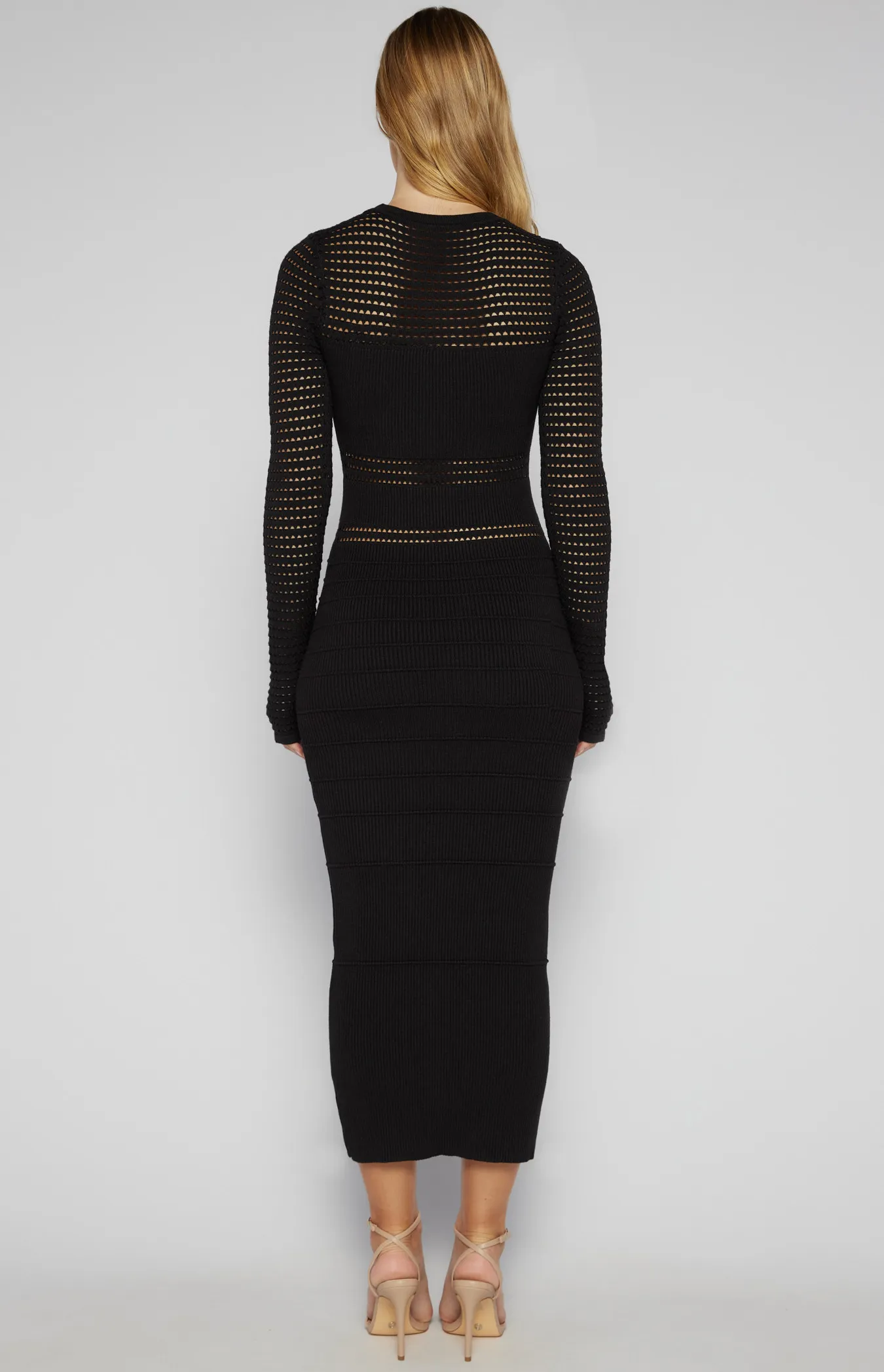 Crochet Contrast Panel Knit Midi Dress (SKN726)