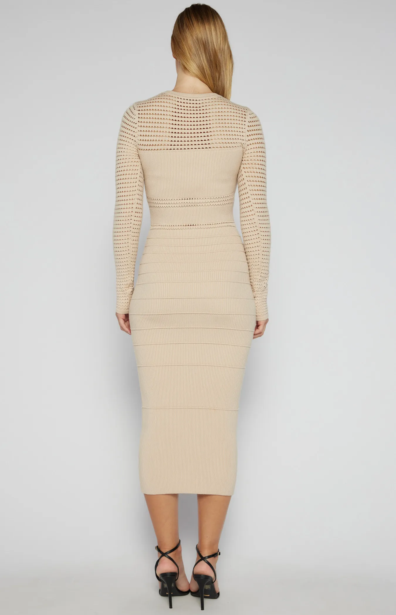 Crochet Contrast Panel Knit Midi Dress (SKN726)