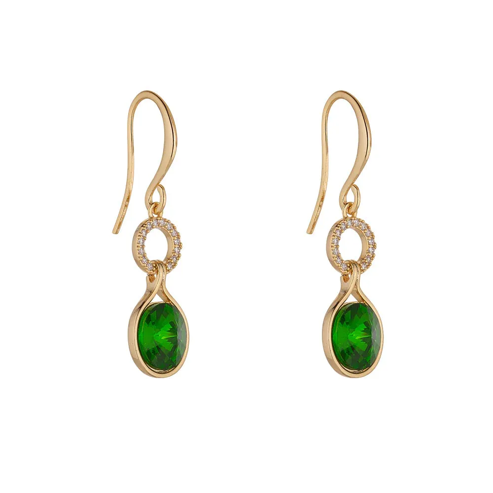 Crystal & Emerald Drop Earrings- Knight & Day Jewellery