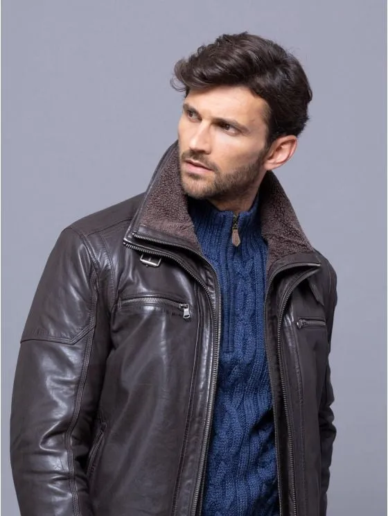 Derwent Leather Coat in Nero Brown