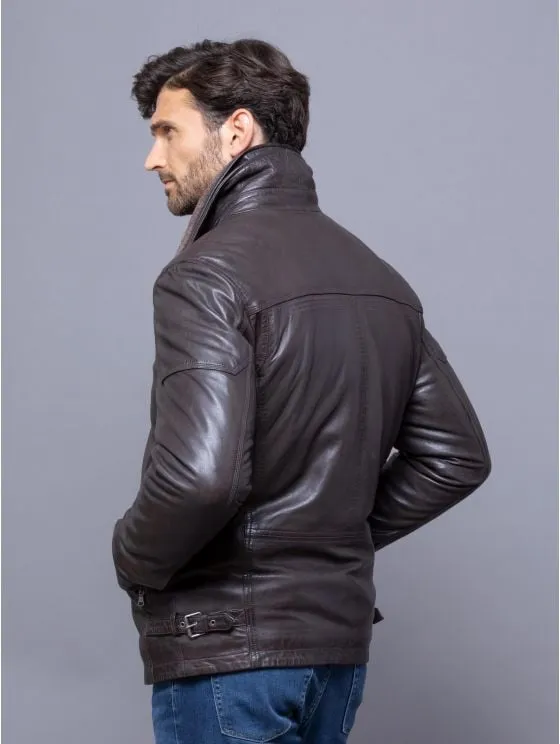 Derwent Leather Coat in Nero Brown