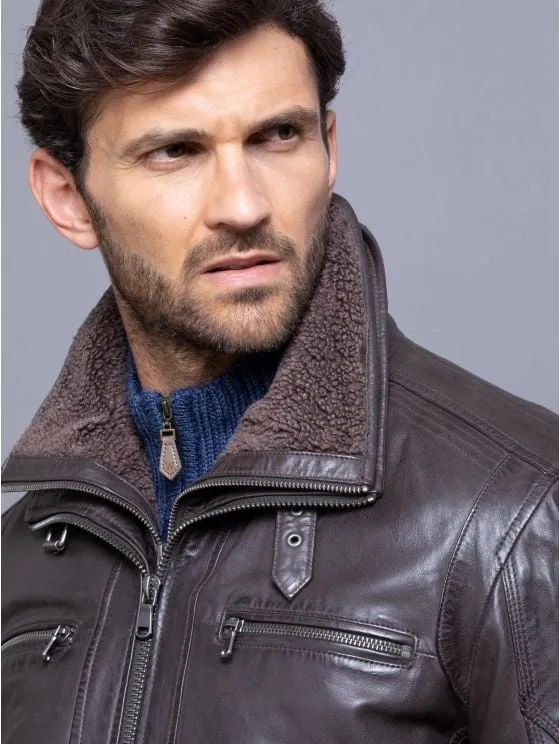 Derwent Leather Coat in Nero Brown