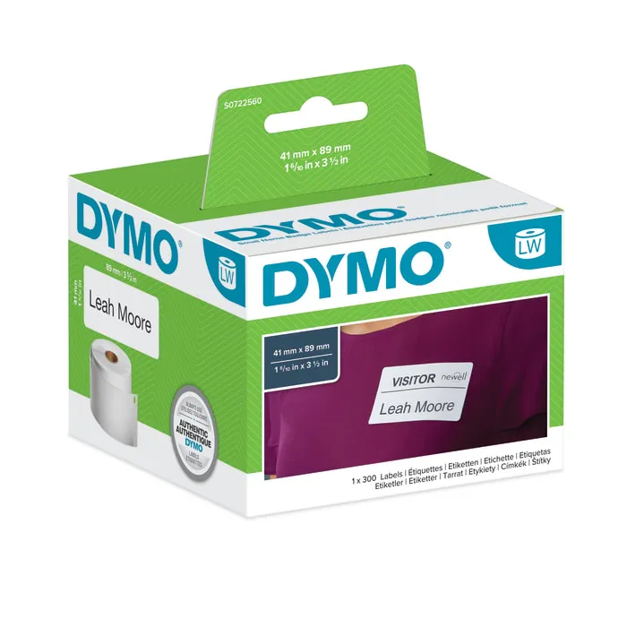 Dymo White Black Print Label Roll, 89mm Width, 41mm Height, 300Per Roll Qty