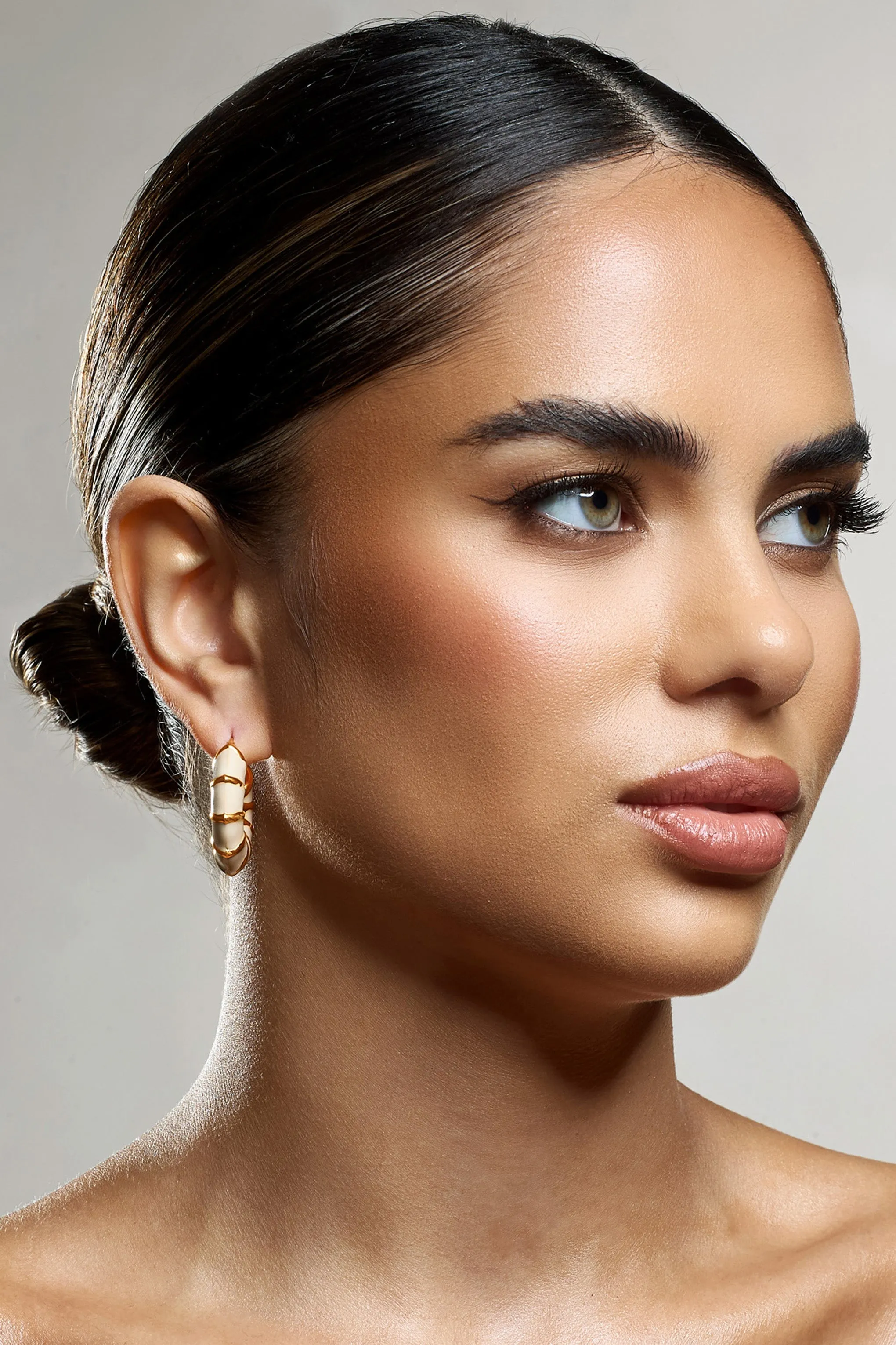 Edie | Nude & Gold Hoop Earrings