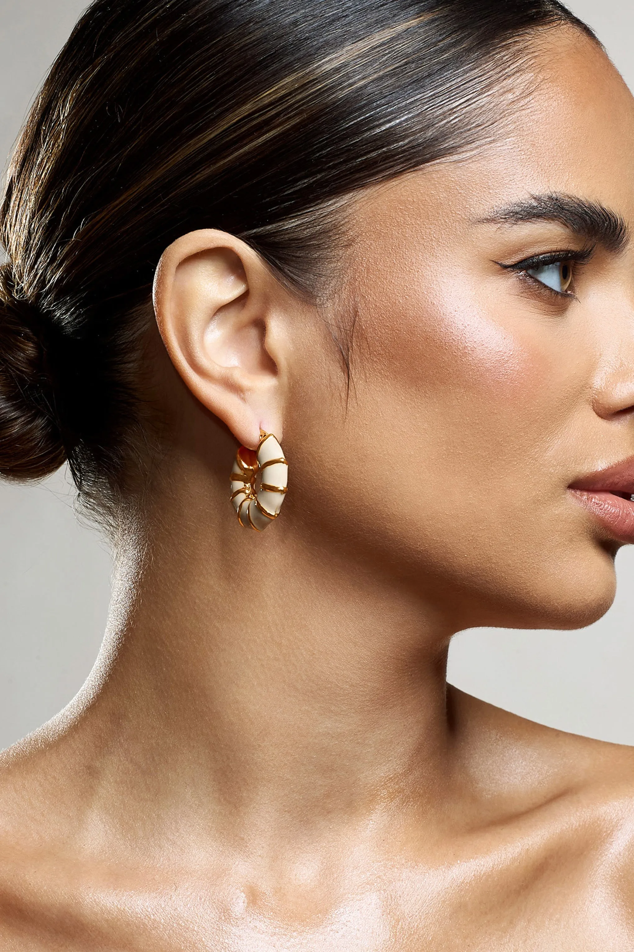 Edie | Nude & Gold Hoop Earrings