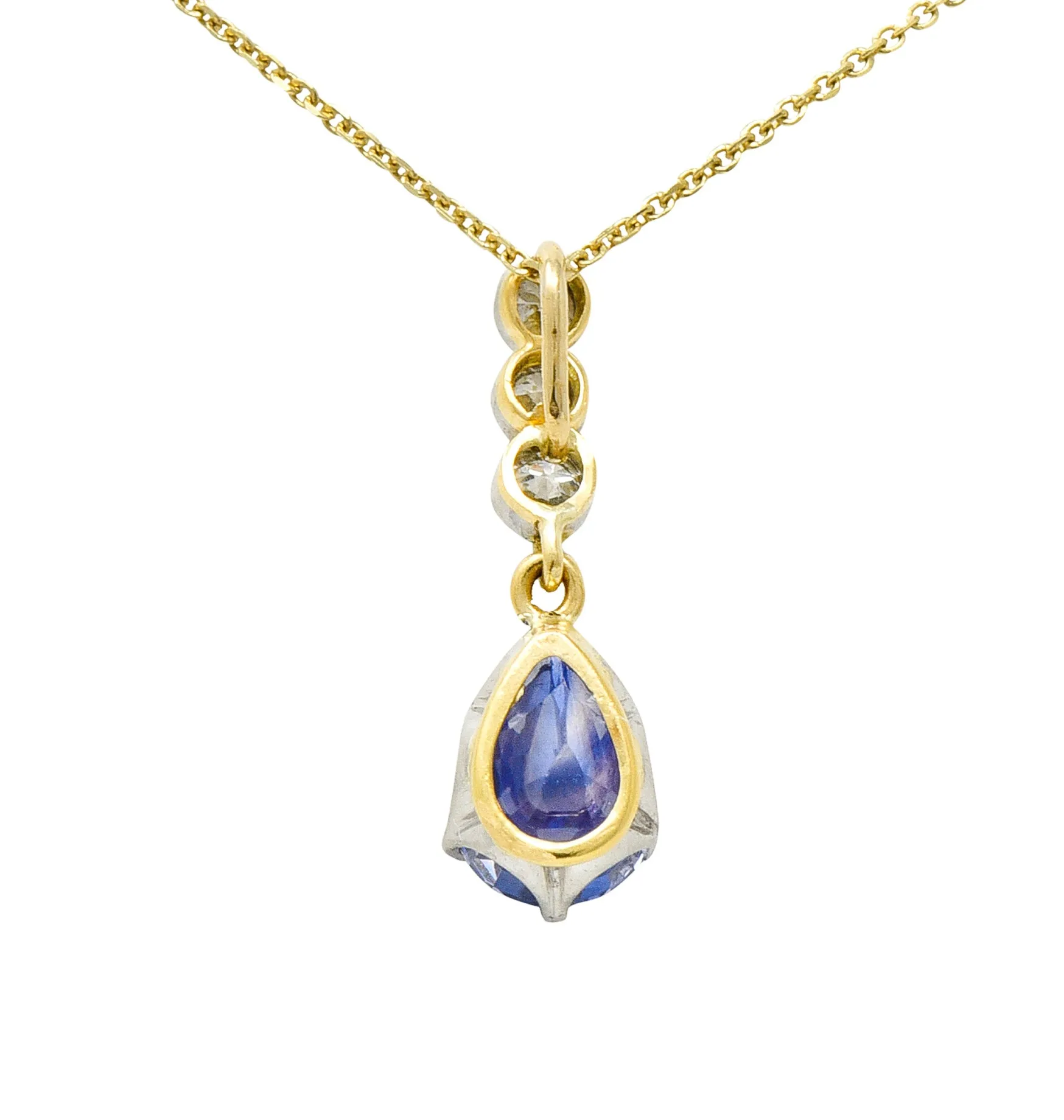 Edwardian 5.50 CTW No Heat Color-Change Ceylon Sapphire Diamond Platinum 18 Karat Gold Pendant Necklace GIA