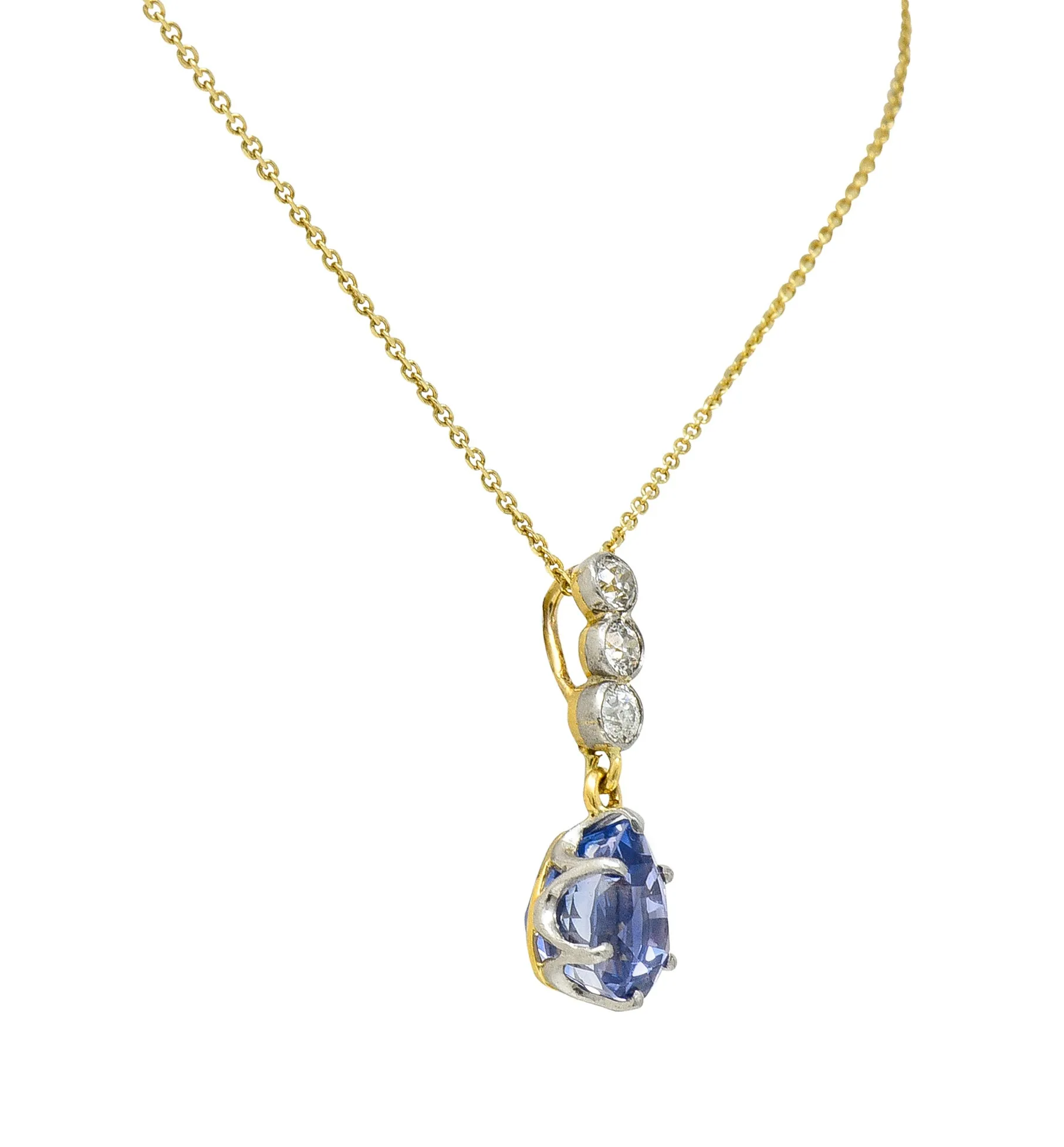 Edwardian 5.50 CTW No Heat Color-Change Ceylon Sapphire Diamond Platinum 18 Karat Gold Pendant Necklace GIA