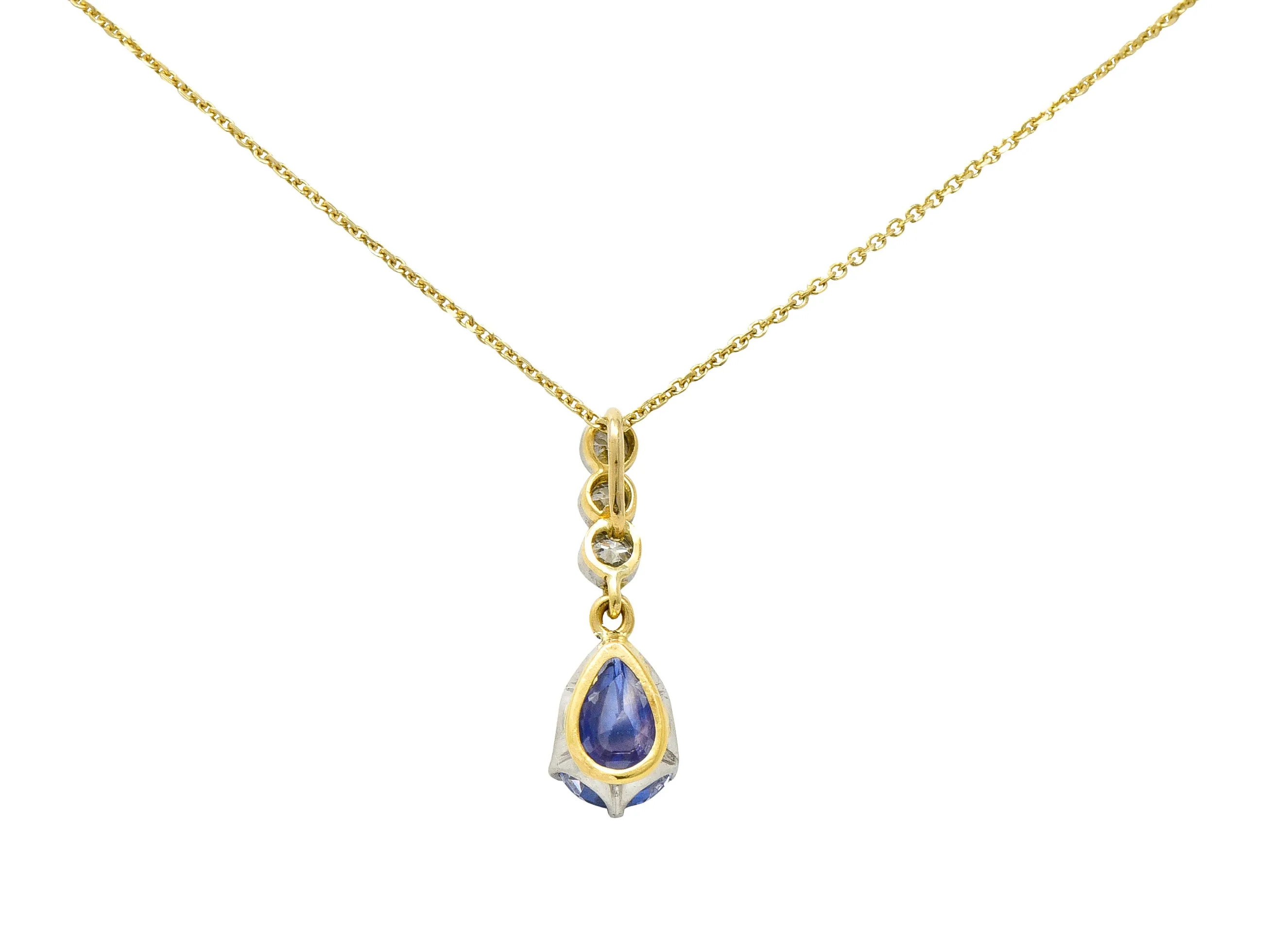 Edwardian 5.50 CTW No Heat Color-Change Ceylon Sapphire Diamond Platinum 18 Karat Gold Pendant Necklace GIA