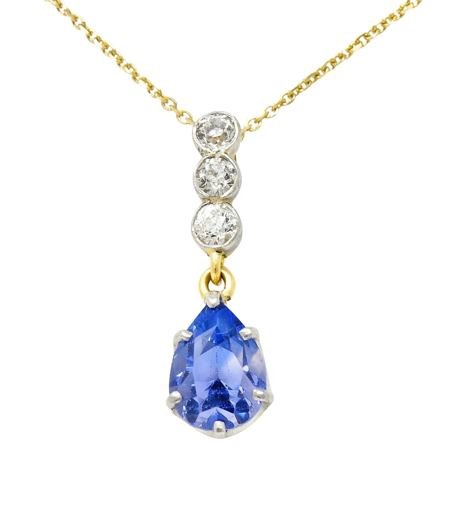 Edwardian 5.50 CTW No Heat Color-Change Ceylon Sapphire Diamond Platinum 18 Karat Gold Pendant Necklace GIA